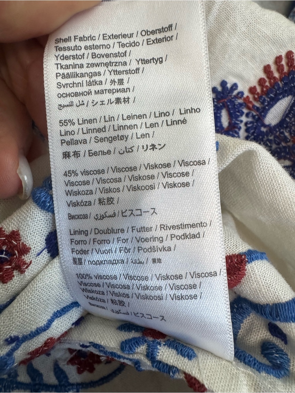 Farm Rio Linen Blend Embroidered Midi White Navy Boho Peasant Artsy Dress XL - Picture 16 of 16